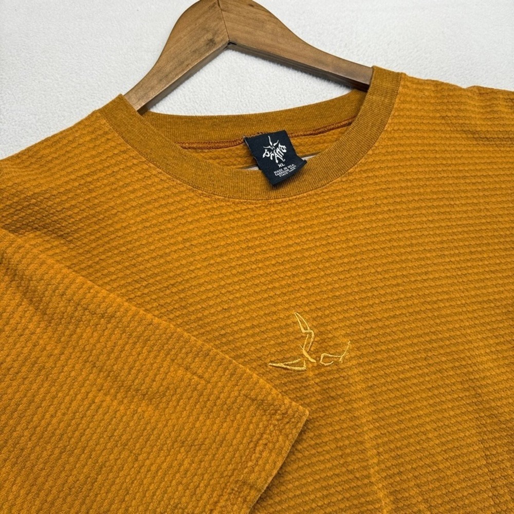 Vintage Prana Shirt Mens XL Orange Textured Hiking Made In USA Embroidered Logo